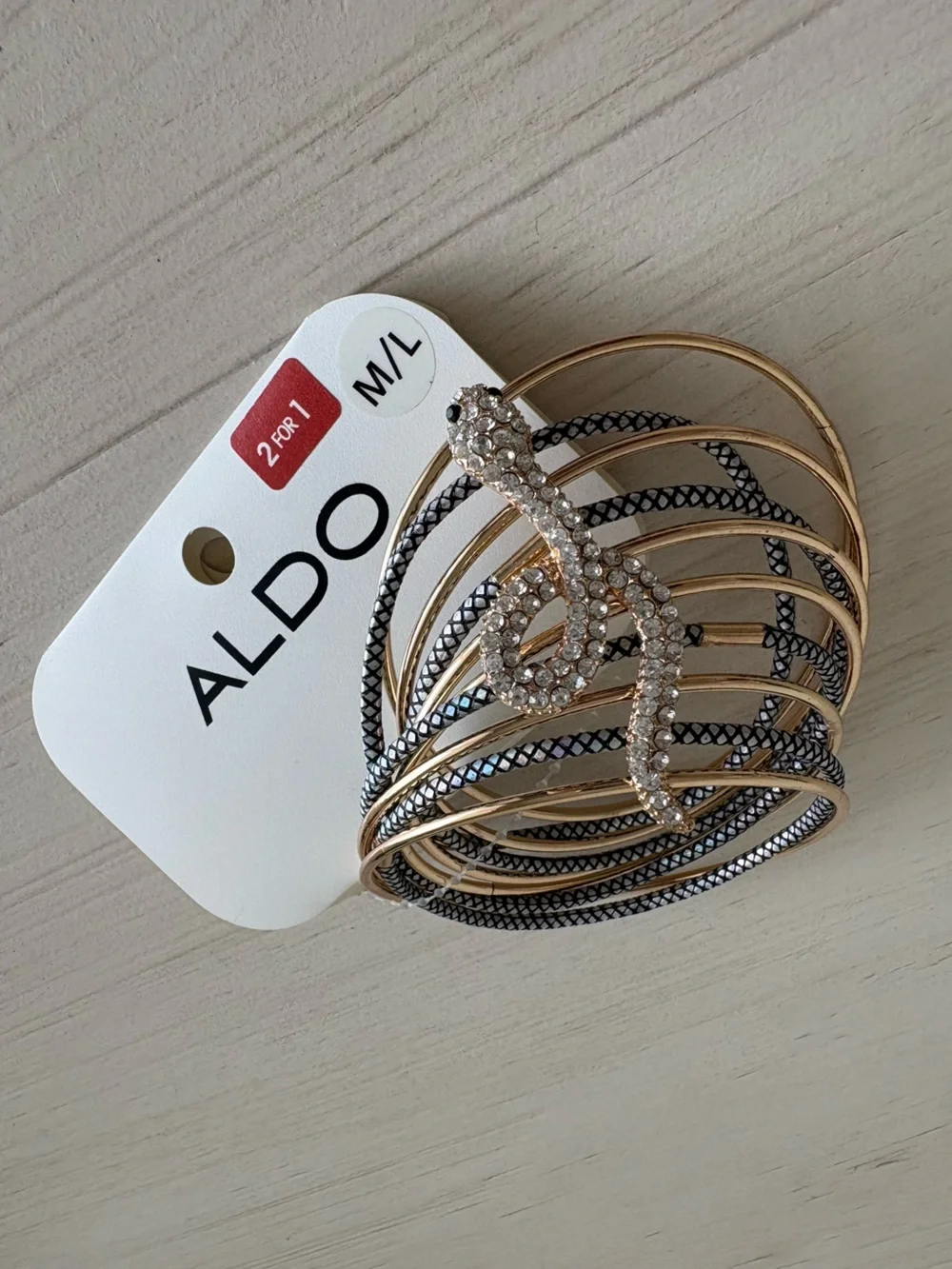 NWT Aldo Rhinestone Snake Bangle Bracelet Set - Size M/L
